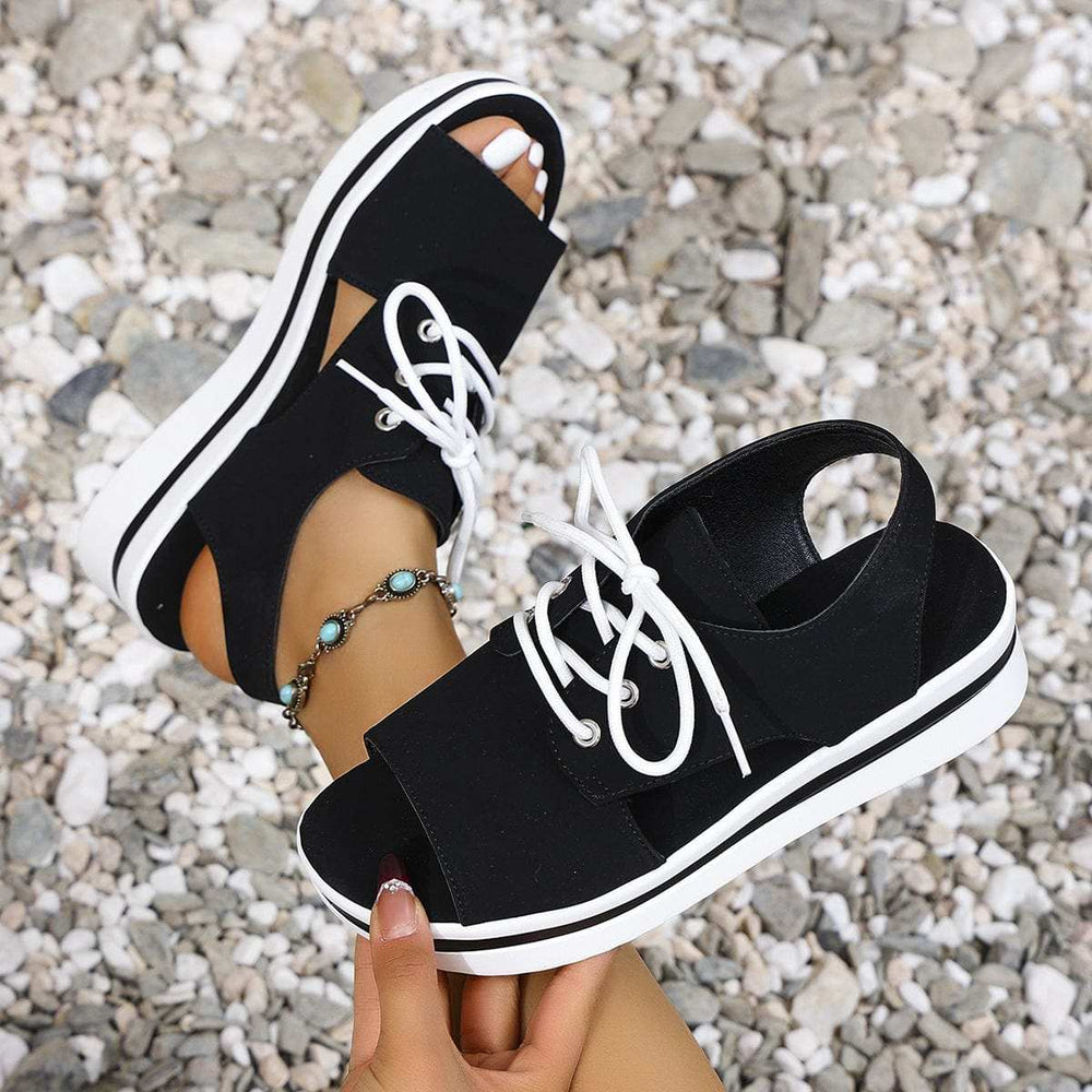 Open-Toe Lace Up Platform Sandals - Trendsi - Flyclothing LLC