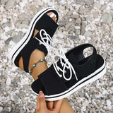 Open-Toe Lace Up Platform Sandals - Trendsi - Flyclothing LLC