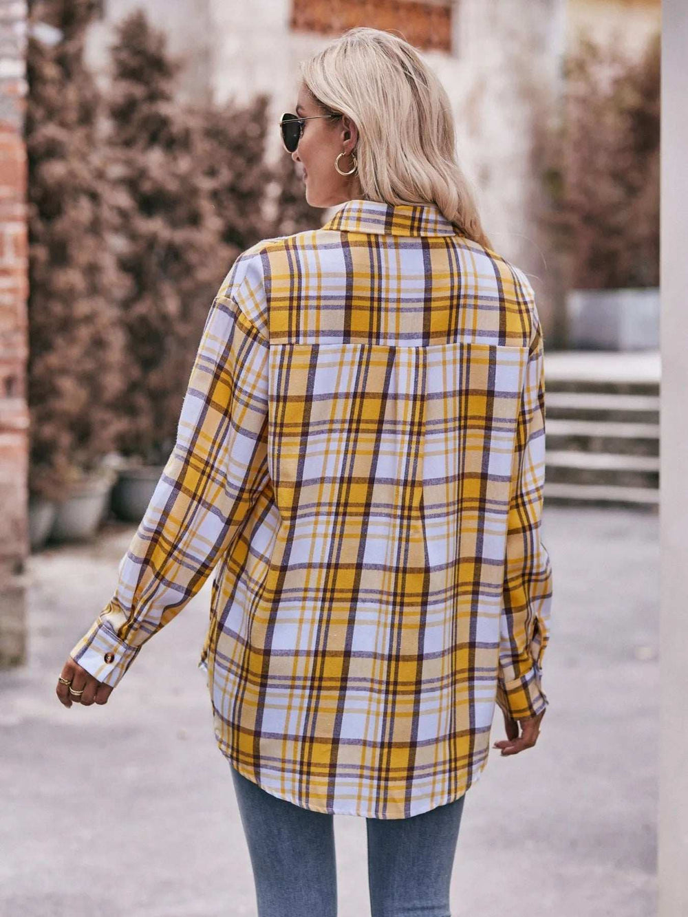 Plaid Button-Down Long Sleeve Shirt - Trendsi - Flyclothing LLC