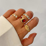 4-Piece Stainless Steel Inlaid Rhinestone Ring - Trendsi - Flyclothing LLC
