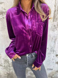 Full Size Velvet Button-Up Long Sleeve Shirt Plus Size - Trendsi - Flyclothing LLC