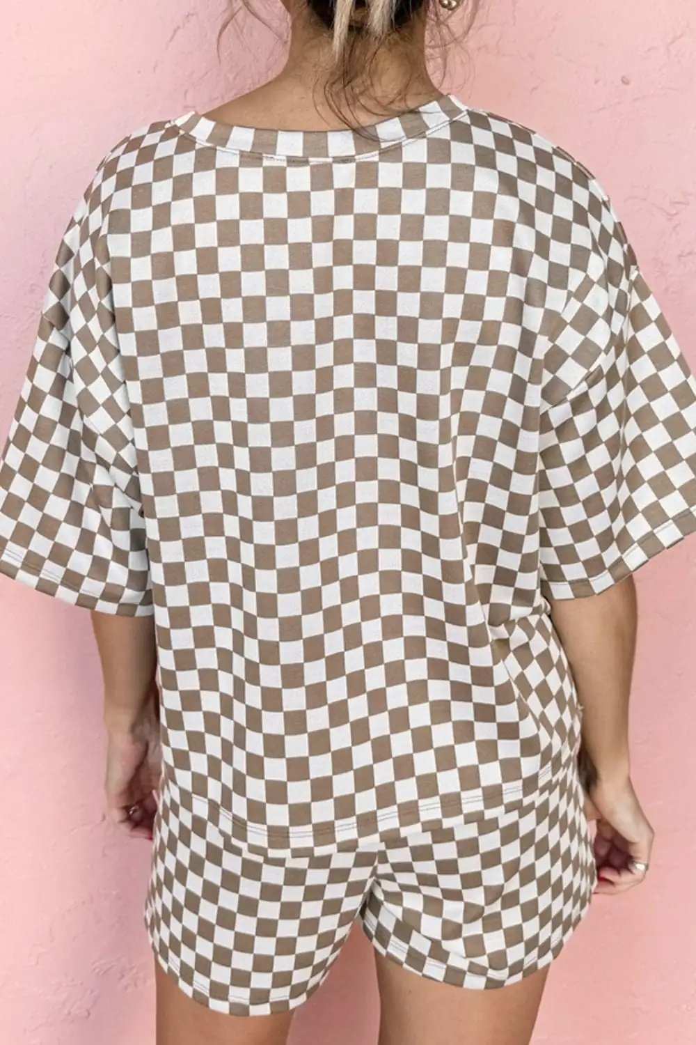 Checkered Round Neck Top and Shorts Set - Trendsi - Flyclothing LLC