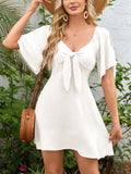 Smocked Back Knotted Flutter Sleeve Dress - Trendsi - Flyclothing LLC