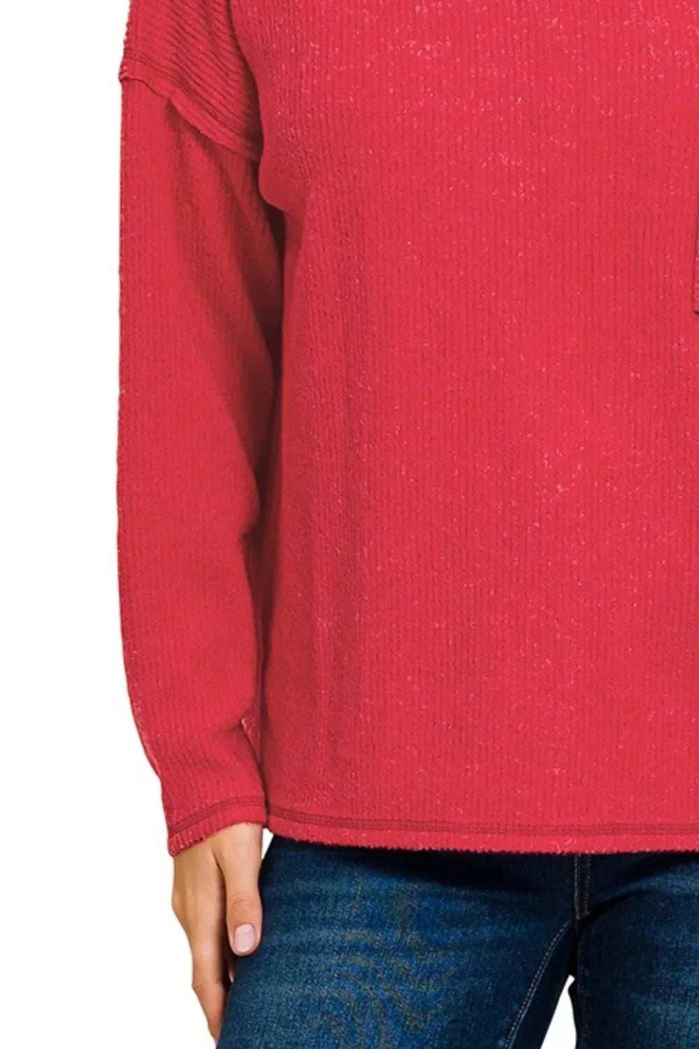 Zenana Ribbed Brushed Melange Hacci Sweater with Chest Pocket - Trendsi - Flyclothing LLC