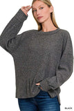 Zenana Full Size Brushed Ribbed Hacci Drop Shoulder Sweater Plus Size - Trendsi - Flyclothing LLC