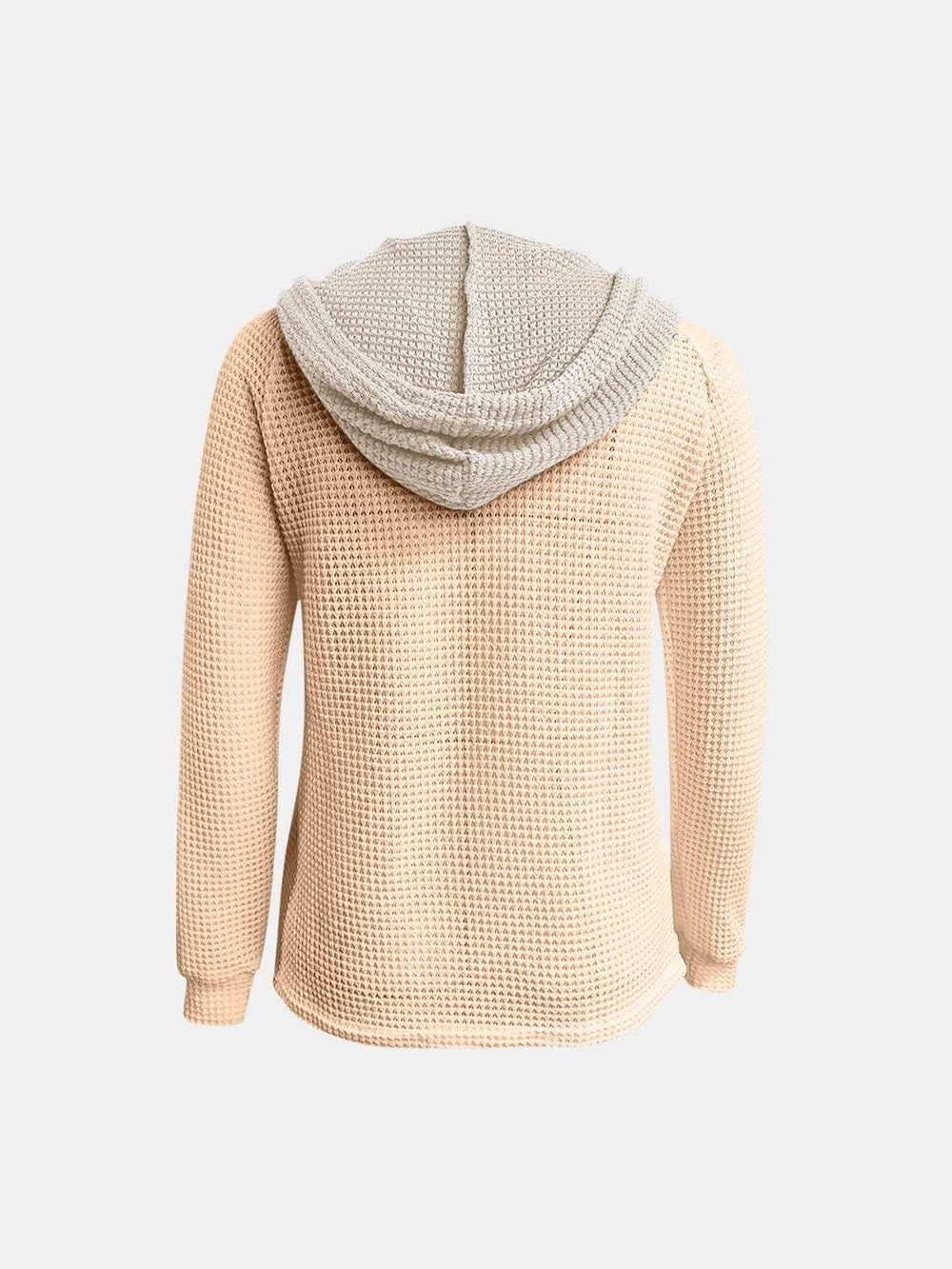 Full Size Waffle-Knit Contrast Long Sleeve Hoodie - Trendsi - Flyclothing LLC