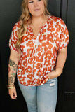Plus Size Printed Tie Neck Short Sleeve Blouse - Trendsi - Flyclothing LLC