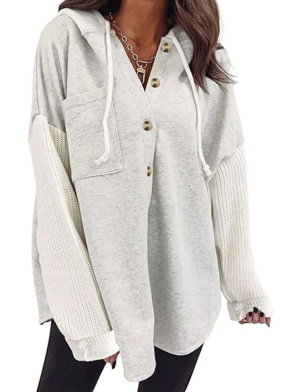 Drawstring Button Front Hoodie - Trendsi - Flyclothing LLC