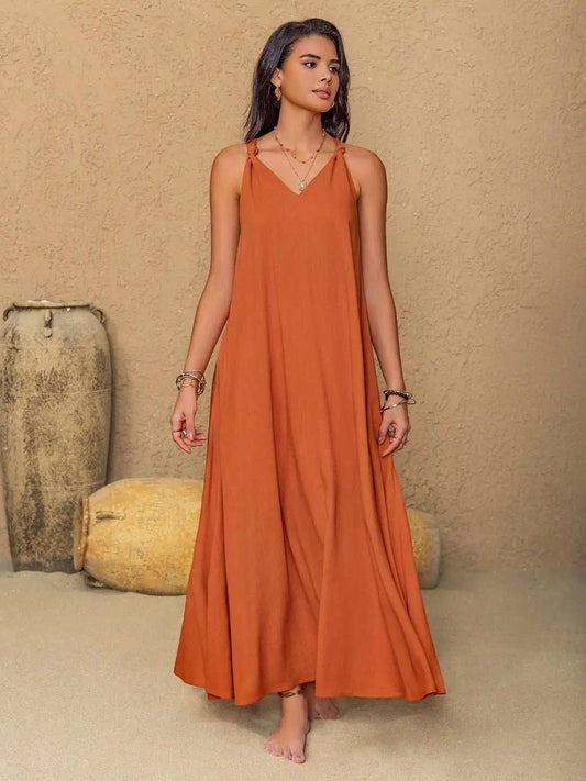 Ruched Twisted Back Sleeveless Maxi Cami Dress - Trendsi - Flyclothing LLC