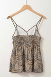 Paisley Printed Smocked Babydoll Cami - Trendsi - Flyclothing LLC