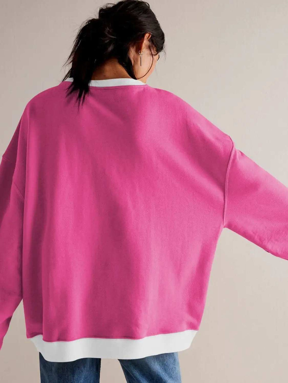 Contrast Trim Round Neck Long Sleeve Sweatshirt - Trendsi - Flyclothing LLC