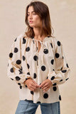 BiBi Polka Dot Exaggerated Balloon Sleeves Blouse - Trendsi - Flyclothing LLC