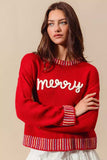 SO ME Merry Lettering Embroidered Christmas Sweater - Trendsi - Flyclothing LLC