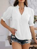 Devine Frill Notched Short Sleeve Blouse - Trendsi - Flyclothing LLC