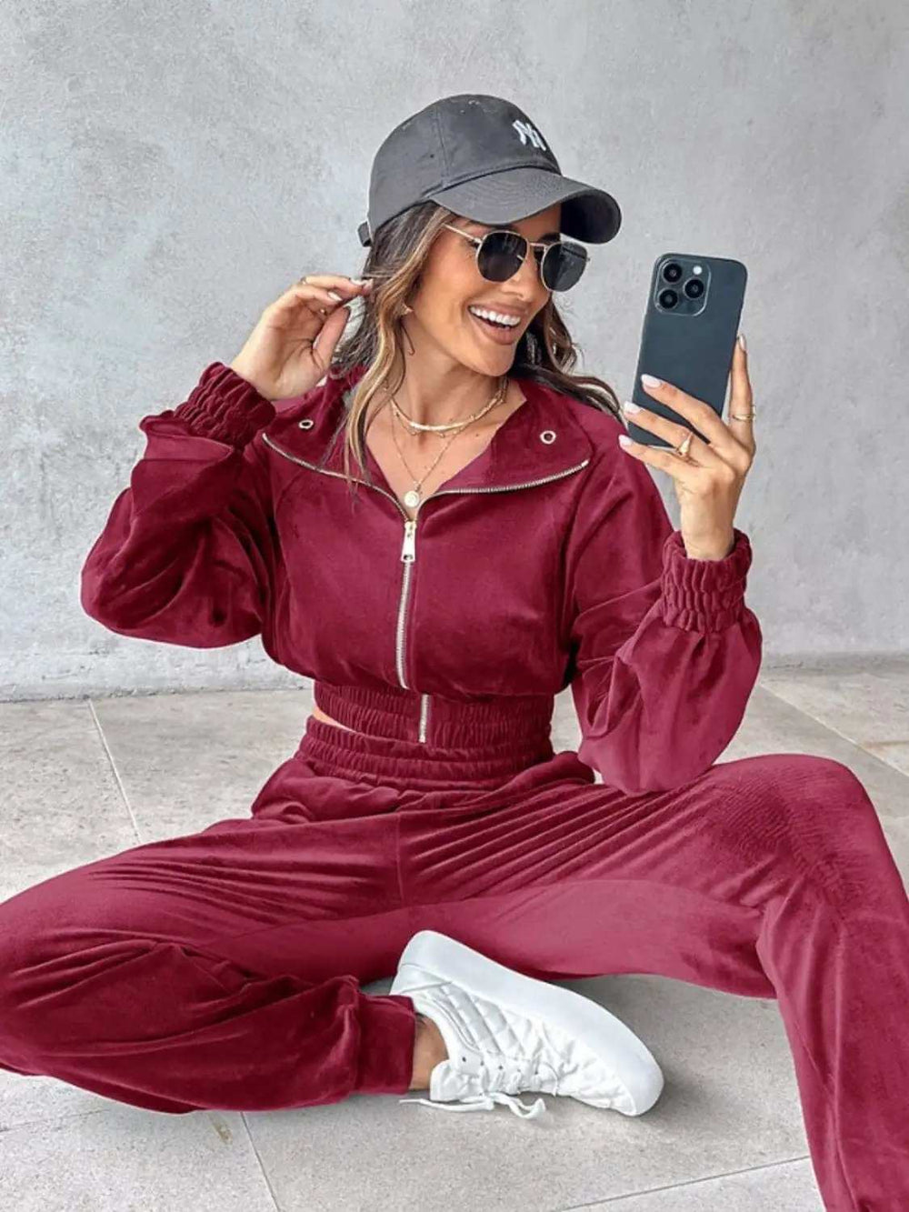 Zip Up Long Sleeve Cropped Top and Joggers Set - Trendsi - Flyclothing LLC