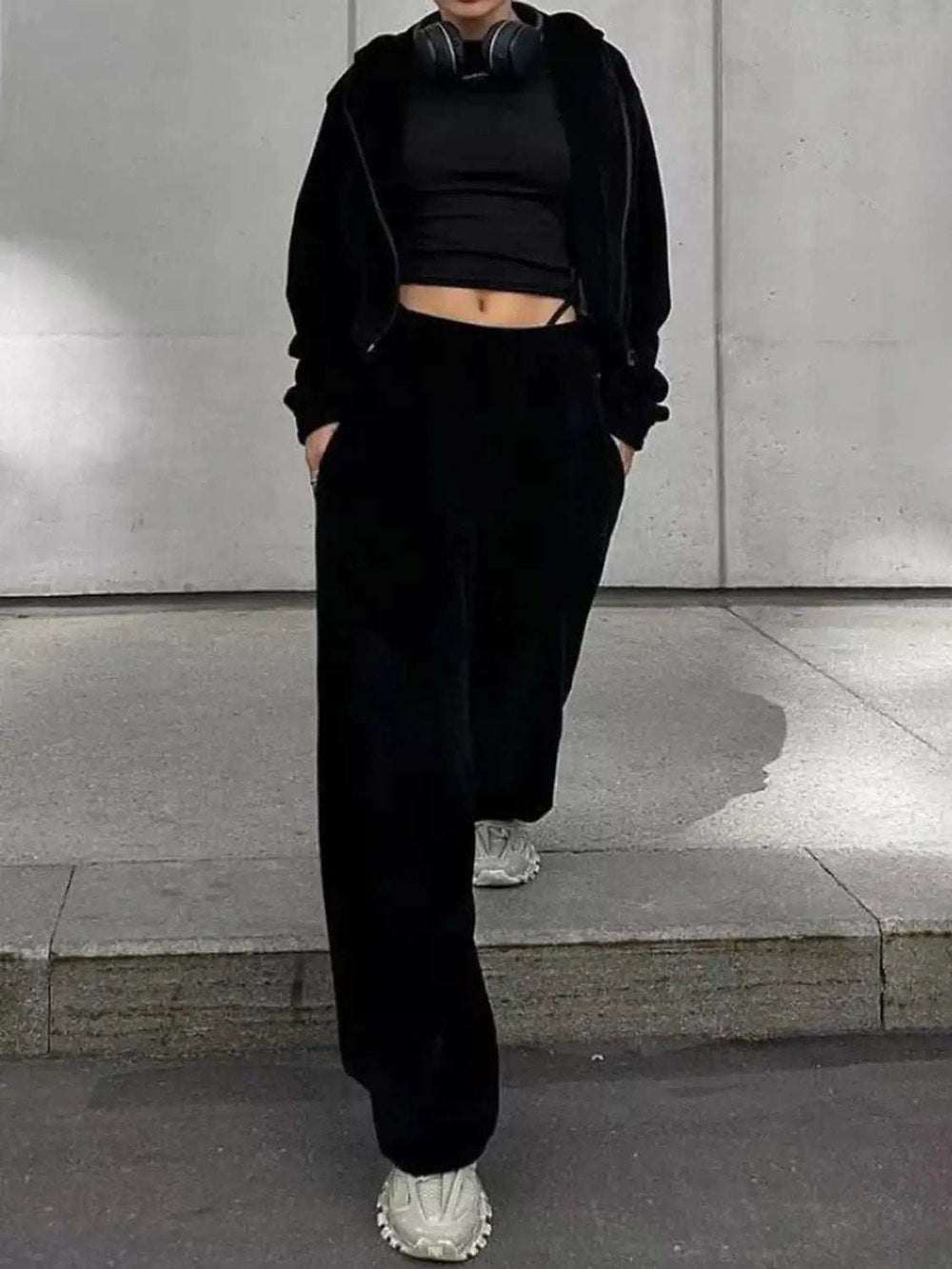 Zip Up Hoodie and Pocketed Pants Set - Trendsi - Flyclothing LLC