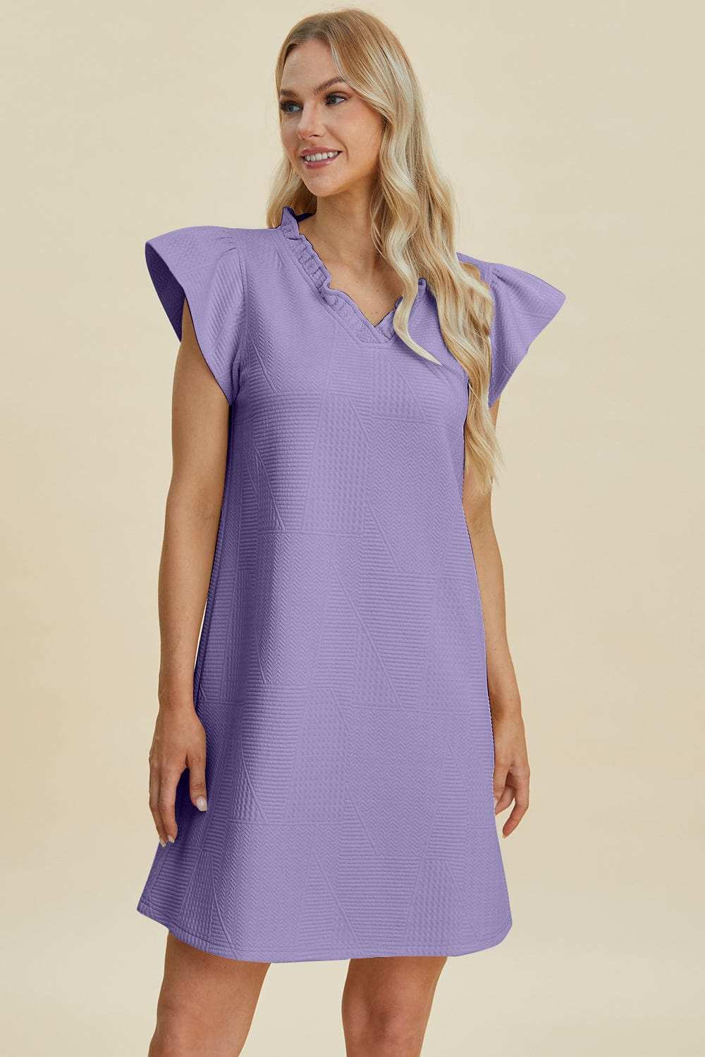 Double Take Full Size Ruffled V-Neck Cap Sleeve Dress - Trendsi - Flyclothing LLC
