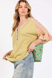 SAGE + FIG Color Block Bubble Sleeve Top - Trendsi - Flyclothing LLC