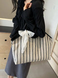 Striped Canvas Tote Bag - Trendsi - Flyclothing LLC
