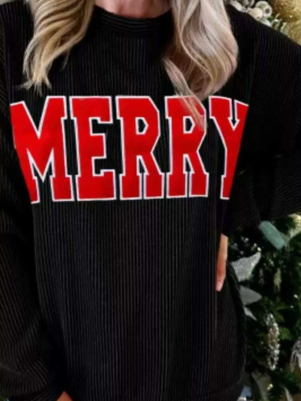 MERRY Round Neck Christmas Sweatshirt - Trendsi - Flyclothing LLC