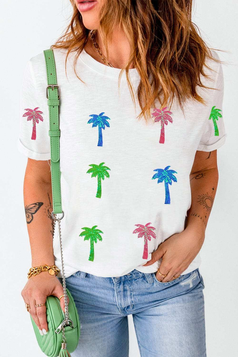 Coconut Palm Round Neck Short Sleeve T-Shirt - Trendsi - Flyclothing LLC