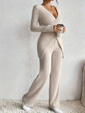 Surplice Long Sleeve Top and Pants Set - Trendsi - Flyclothing LLC