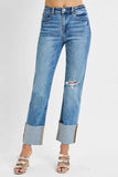 RISEN Full Size High Rise Ankle Straight Wide Cuffed Jeans Plus Size - Trendsi - Flyclothing LLC