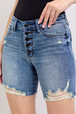 Judy Blue Button Fly Mid Length Denim Shorts W/ Destroy - Trendsi - Flyclothing LLC