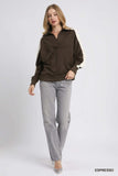 Umgee Color Block Polo Sweatshirt - Trendsi - Flyclothing LLC