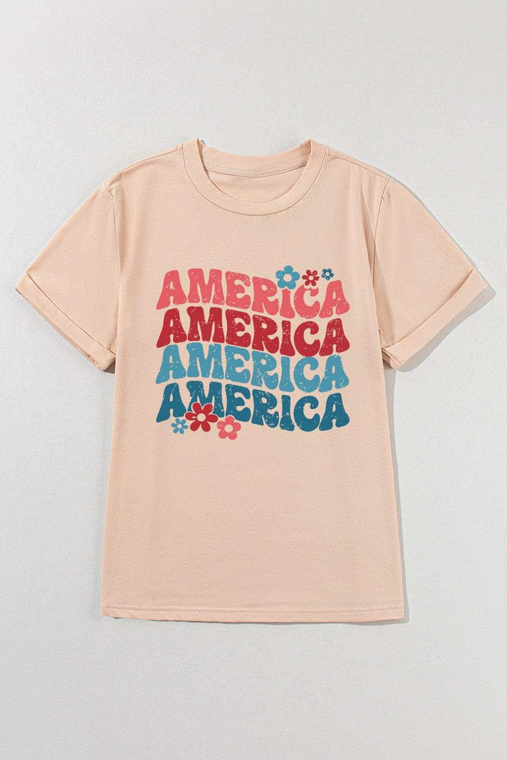 AMERICA Round Neck Short Sleeve T-Shirt - Trendsi - Flyclothing LLC