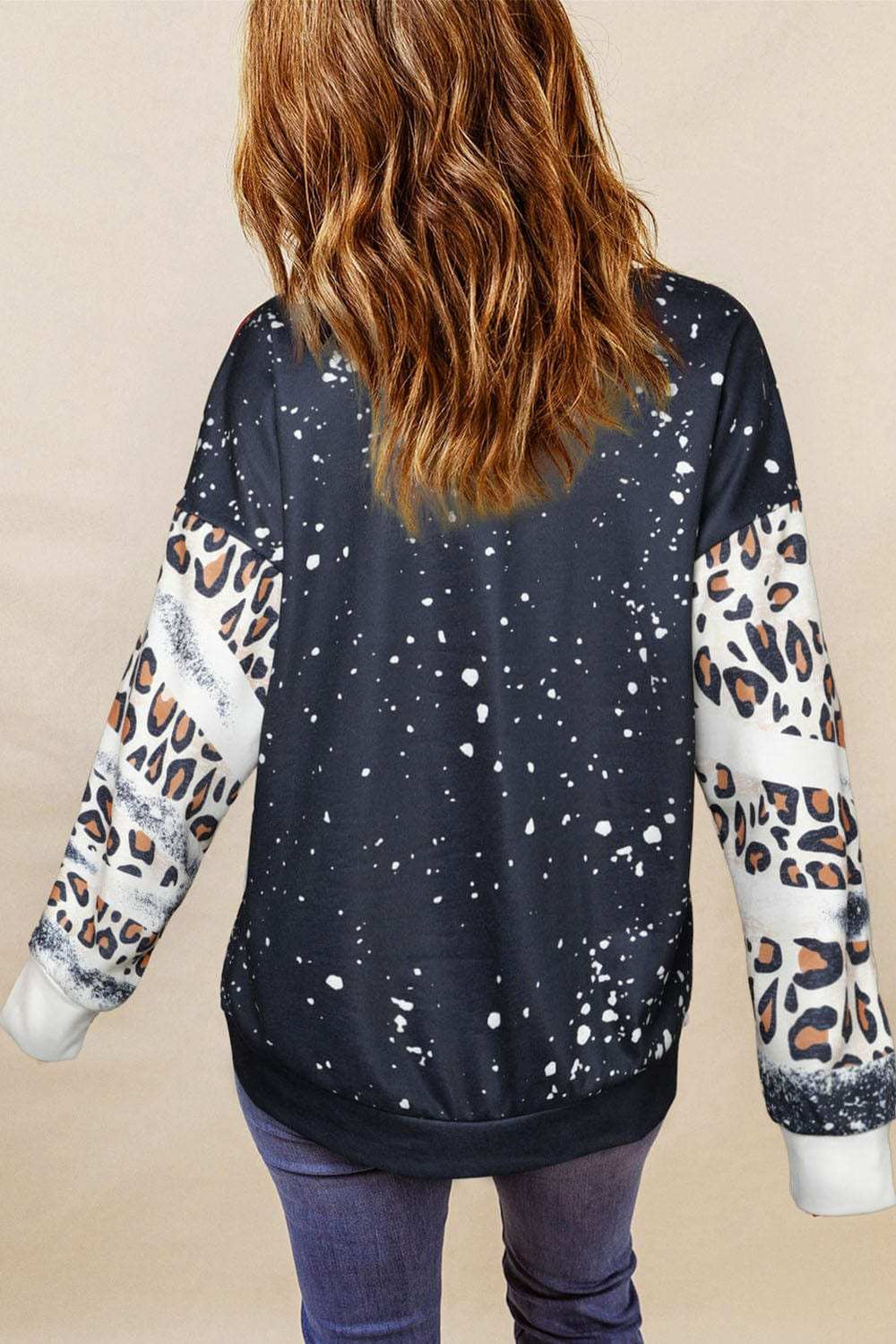 Leopard Round Neck Long Sleeve Sweatshirt - Trendsi - Flyclothing LLC