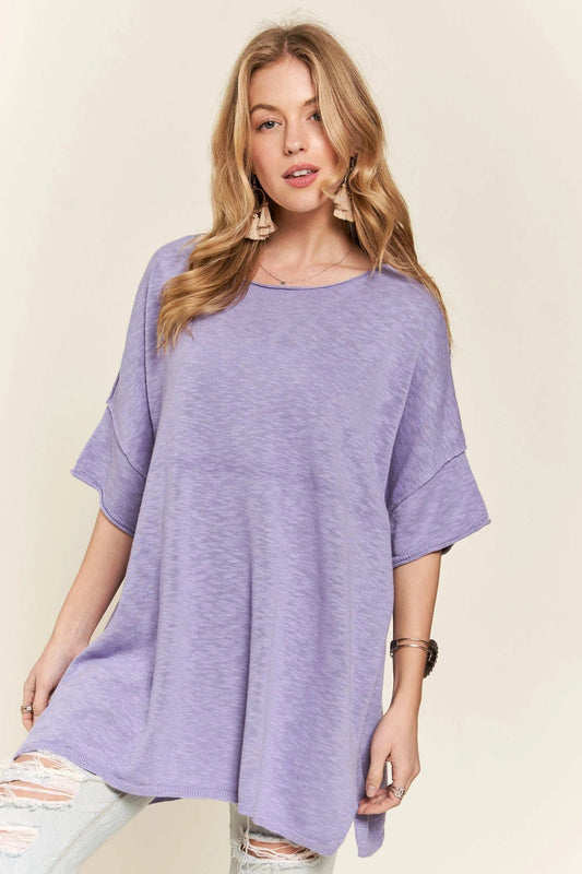 ADORA Drop Shoulder Loose Fit Knit Tunic Top - Trendsi - Flyclothing LLC