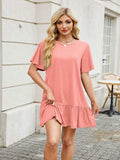 Round Neck Short Sleeve Mini Dress - Trendsi - Flyclothing LLC