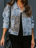 Distressed Leopard Drop Shoulder Denim Jacket - Trendsi - Flyclothing LLC