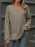 V-Neck Long Sleeve T-Shirt - Trendsi - Flyclothing LLC