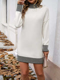 Striped Mock Neck Long Sleeve Sweater Dress - Trendsi - Flyclothing LLC