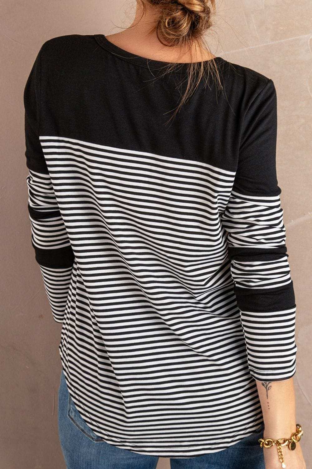 Striped Round Neck Long Sleeve T-Shirt - Trendsi - Flyclothing LLC