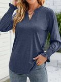 Full Size Notched Long Sleeve T-Shirt - Trendsi - Flyclothing LLC