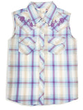 Girl's Ely Cattleman Plaid with Floral Embroidery Sleeveless Shirt - Ely Cattleman - Flyclothing LLC