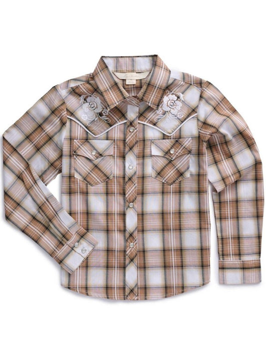 Girl's Ely Cattleman Plaid Western Snap Shirt with Floral Embroidery - Ely Cattleman - Flyclothing LLC