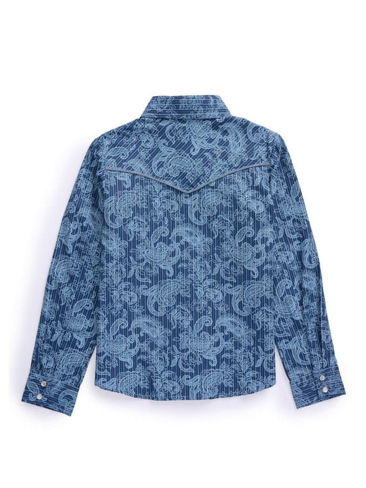 Girl's Ely Cattleman Denim Blue Paisley Print Western Snap Shirt - Ely Cattleman - Flyclothing LLC