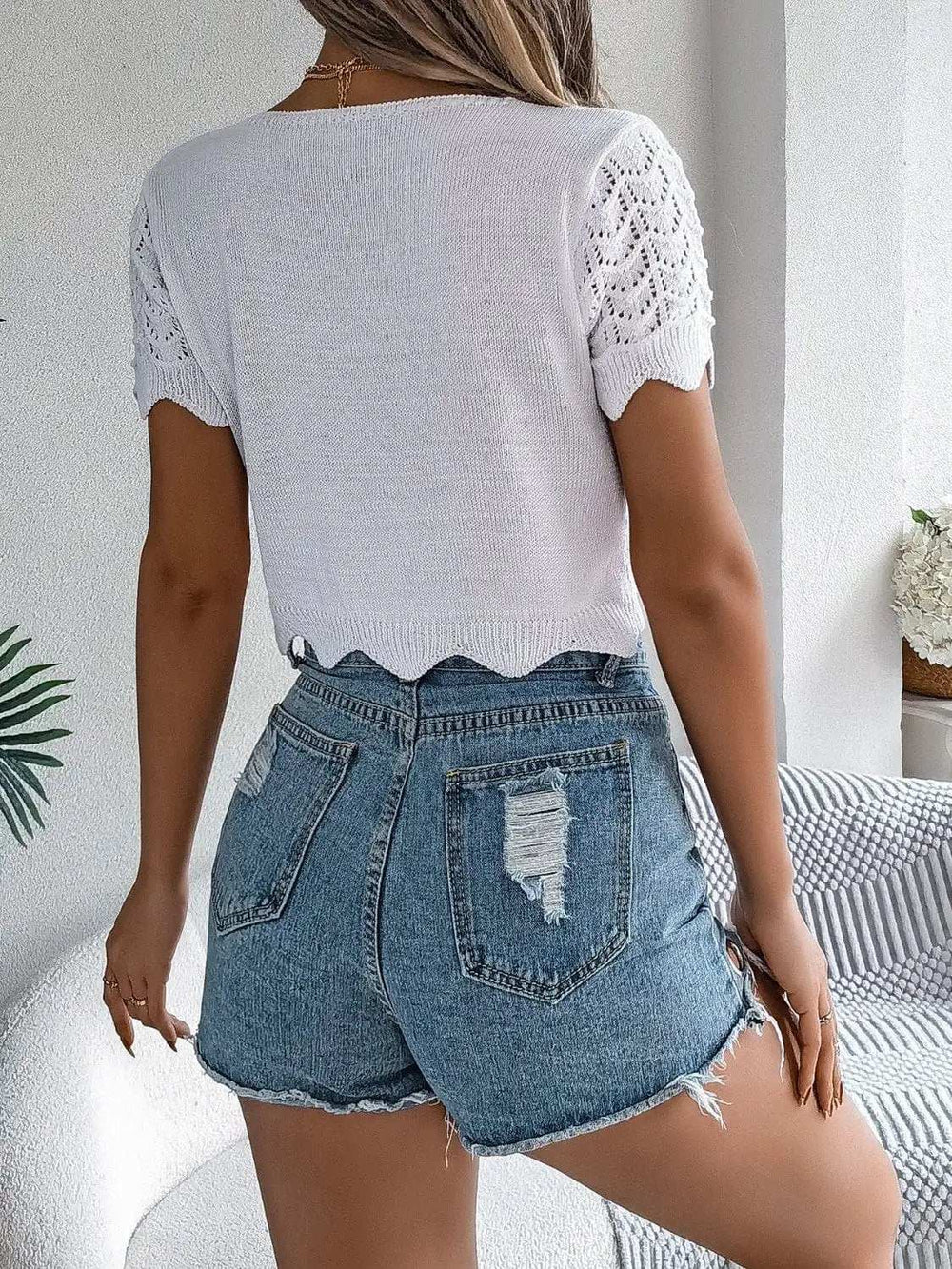 Tied Openwork Short Sleeve Cardigan - Trendsi - Flyclothing LLC