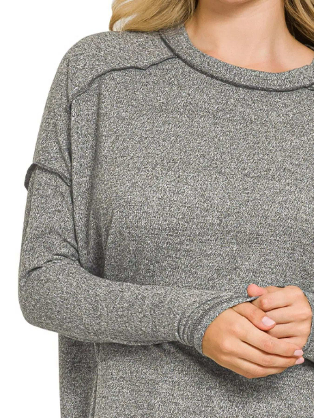 Zenana Full Size Melange Hacci Exposed Seam Hi-low Tee Plus Size - Trendsi - Flyclothing LLC