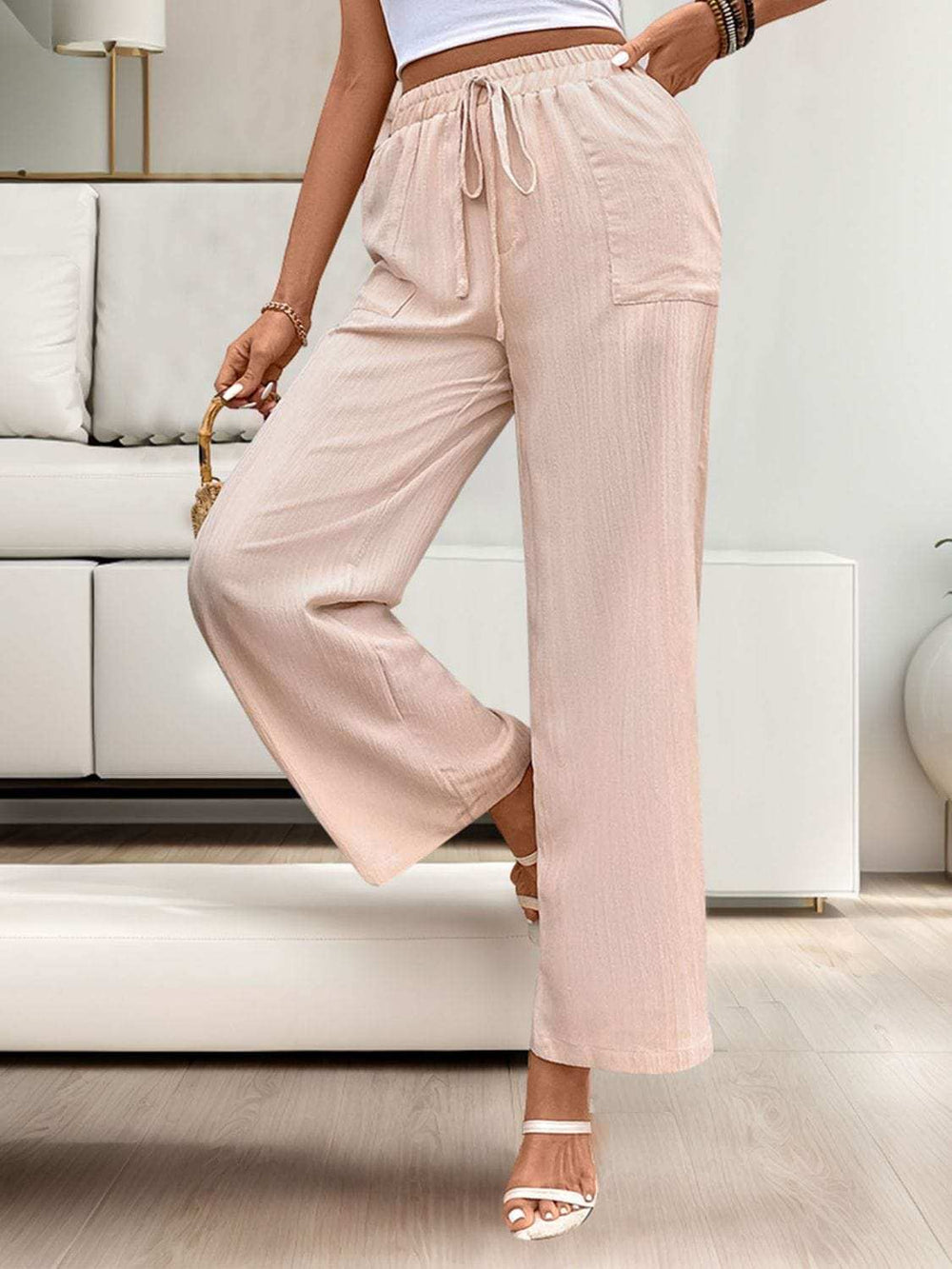Tied Wide Leg Pants with Pockets - Trendsi - Flyclothing LLC