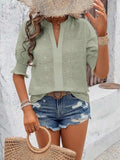 Eyelet Notched Flounce Sleeve Blouse - Trendsi - Flyclothing LLC