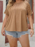 Plus Size Lace Round Neck Short Sleeve T-Shirt - Trendsi - Flyclothing LLC