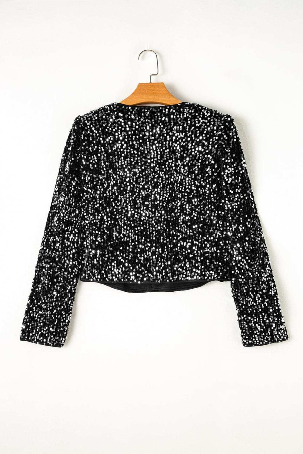 Sequin Open Front Long Sleeve Jacket - Trendsi - Flyclothing LLC