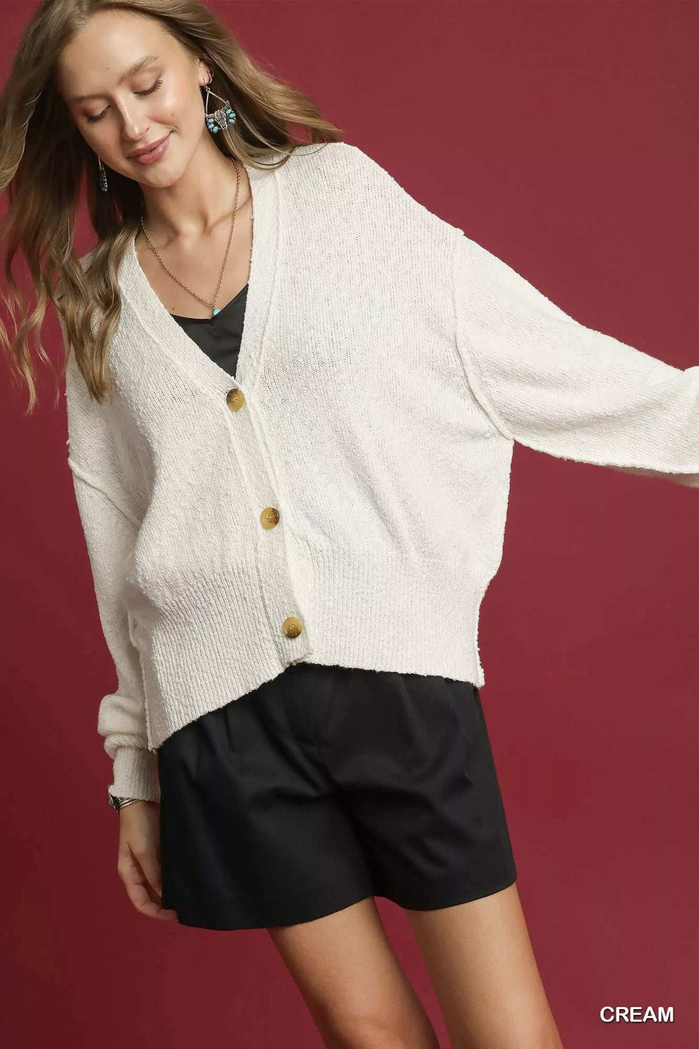 Umgee Button-Front V-Neck Knit Cardigan - Trendsi - Flyclothing LLC