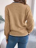 Contrast Trim Round Neck Long Sleeve Sweater - Trendsi - Flyclothing LLC