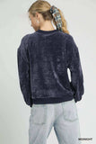 Umgee Velour Crewneck Balloon Sleeve Sweatshirt - Trendsi - Flyclothing LLC